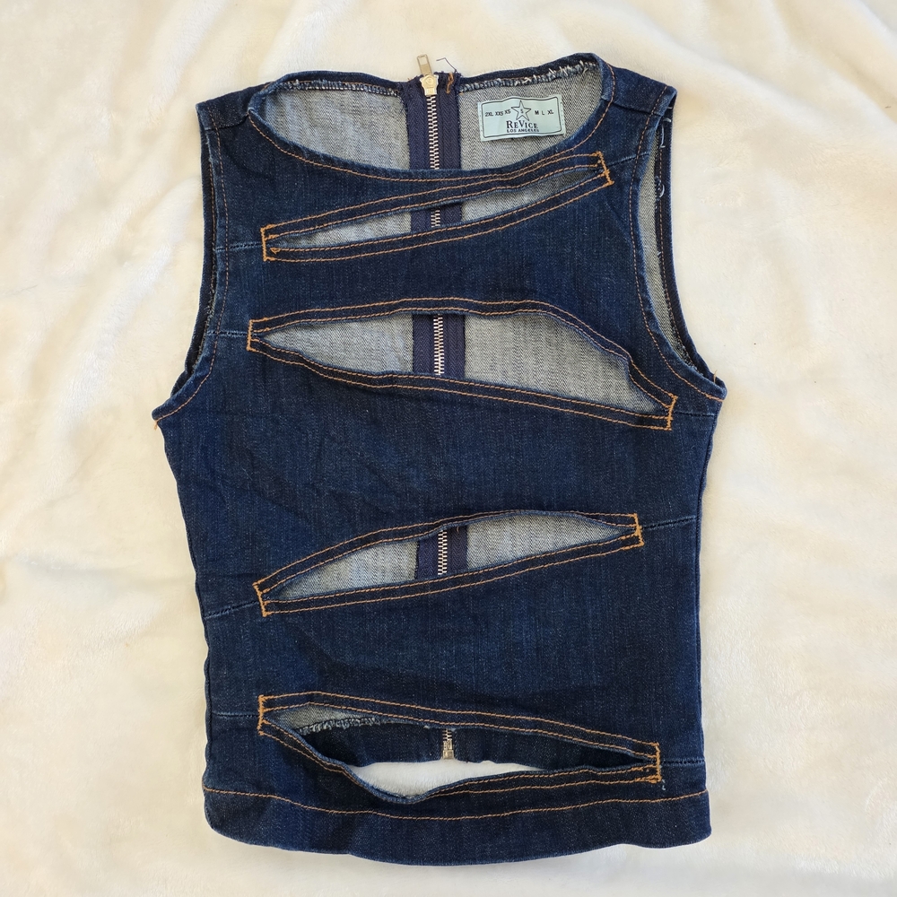 Revice Denim "Tokyo Top" – Exposed Revice Denim, Exposed Cut-Out Zip-Front Top - Picture 2 of 9